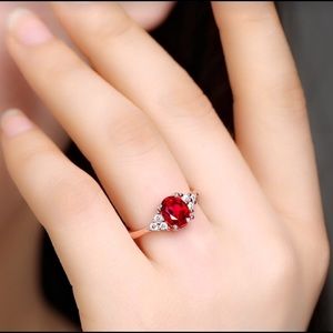 NEW! *14k Gold Red Ruby & White Sapphire Ring